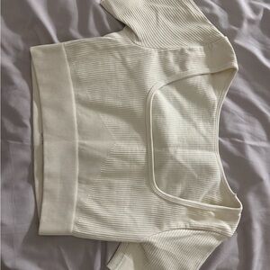 Square Neck Ribbed Crop Top in Cream